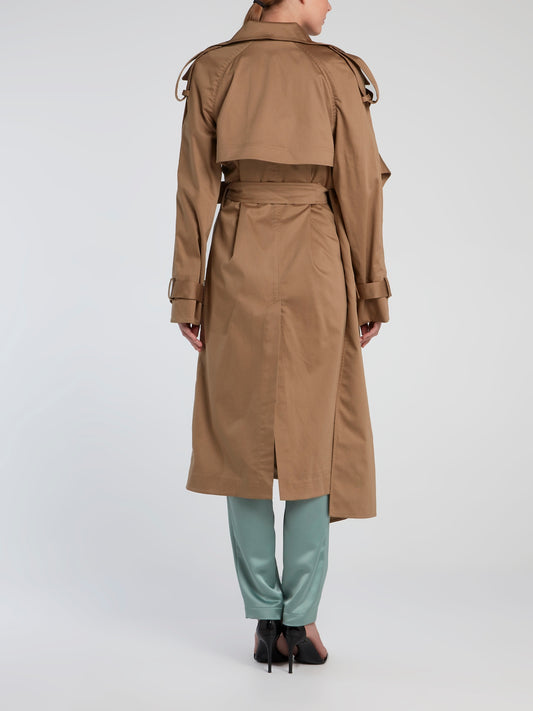 Brown Asymmetric Double-Breasted Trench Coat