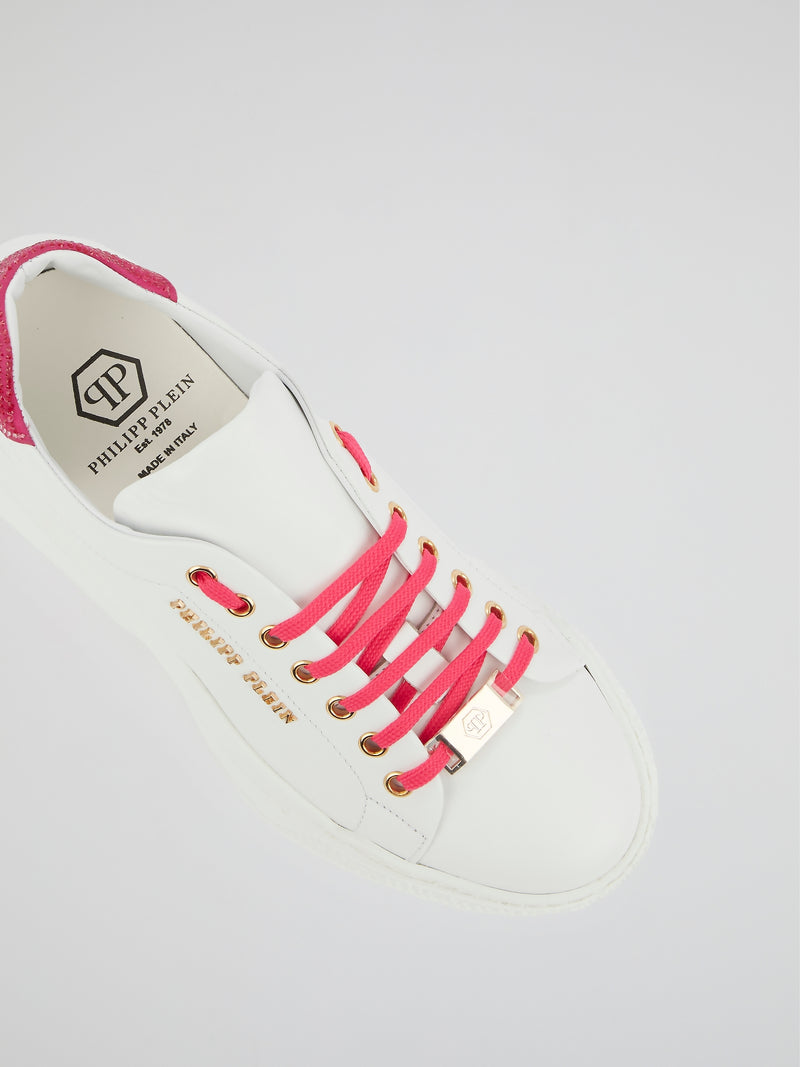 White Crystal Detail Platform Sneakers