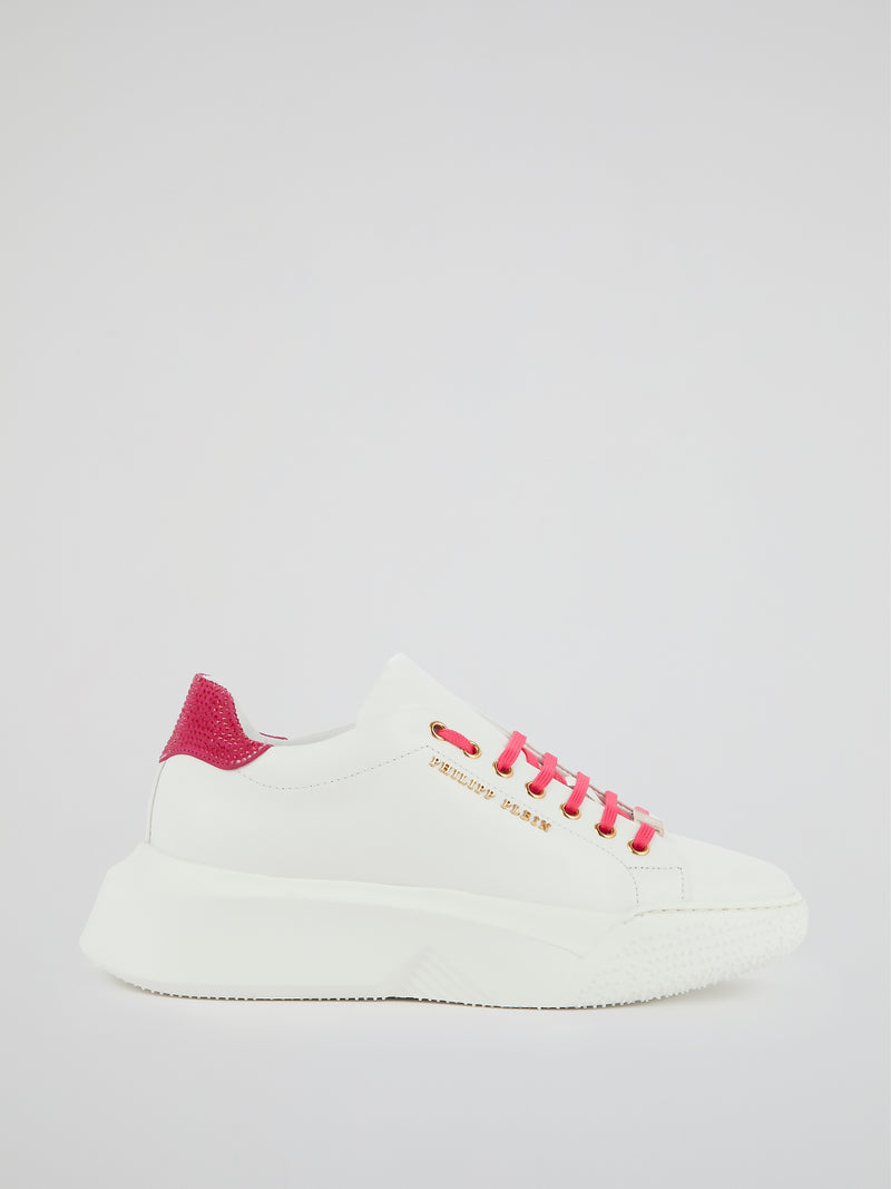 White Crystal Detail Platform Sneakers