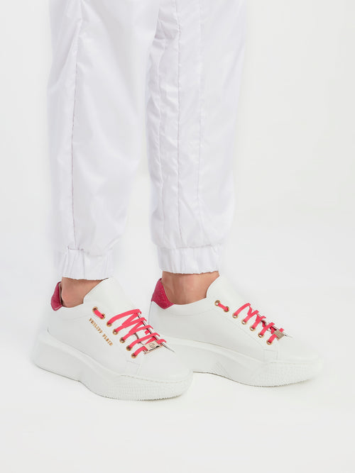 White Crystal Detail Platform Sneakers