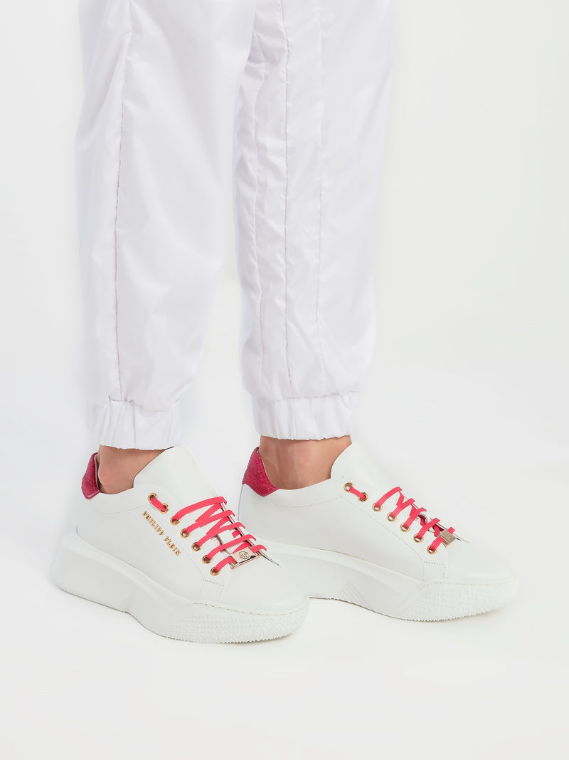 White Crystal Detail Platform Sneakers