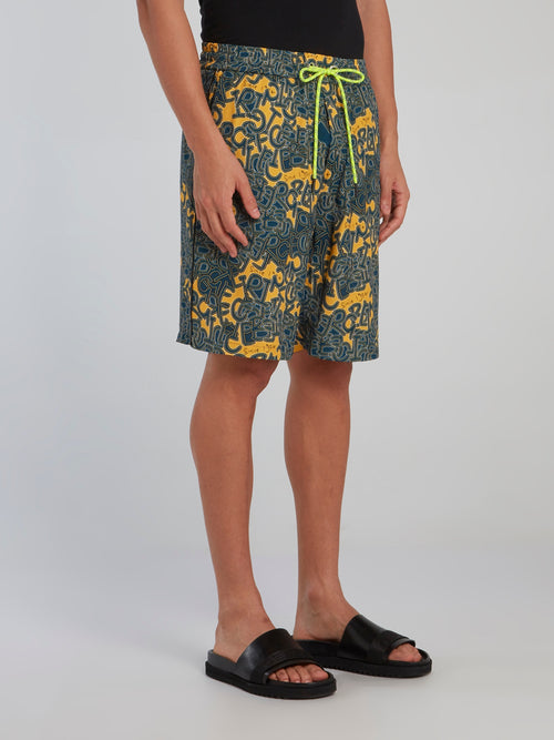 Jacquard Print Drawstring Shorts