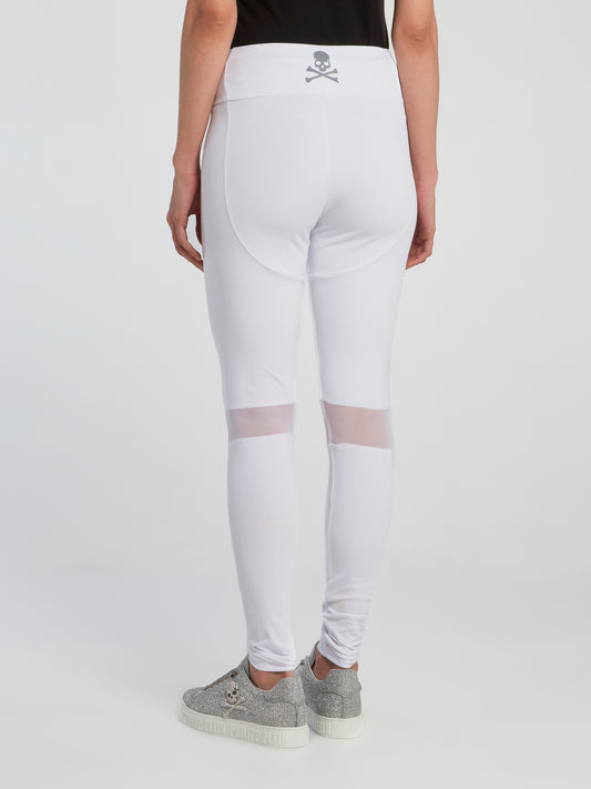 White Mesh Panel Track Tights