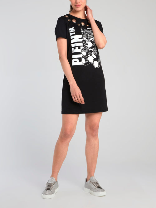 Black Ring Embellished T-Shirt Dress