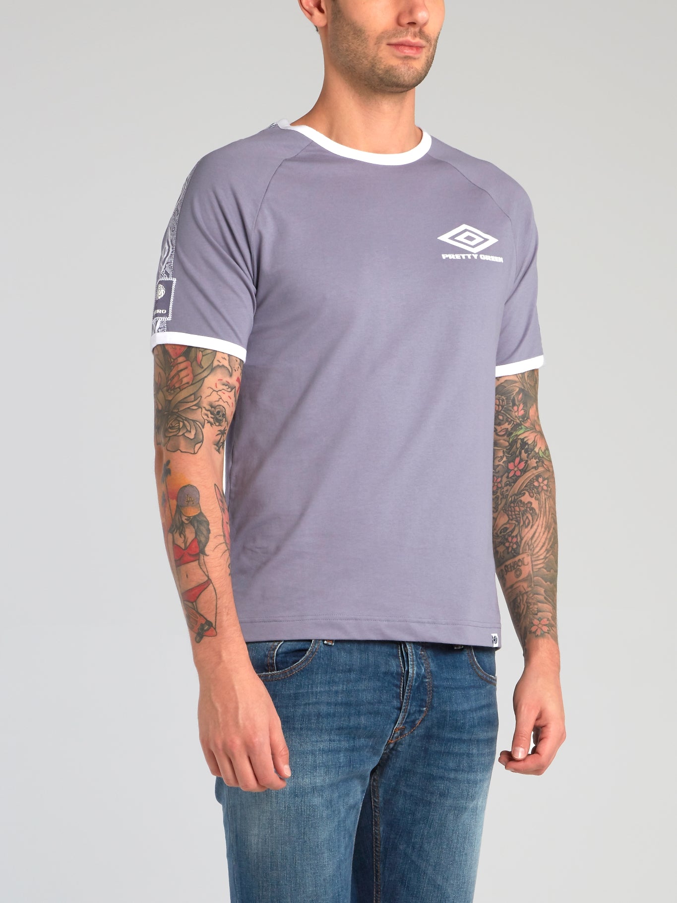 Pretty Green x Umbro Purple Contrast Trim T-Shirt