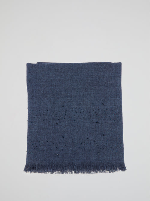 Navy Frayed Strass Stole