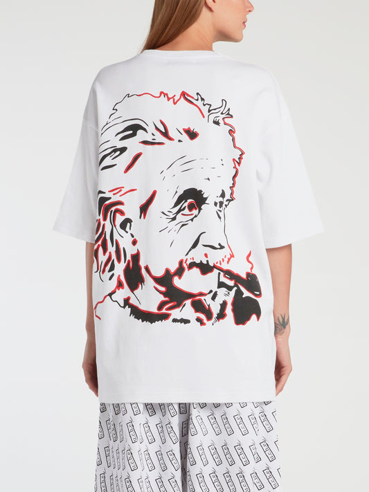 White Half Sleeve Einstein Print T-Shirt