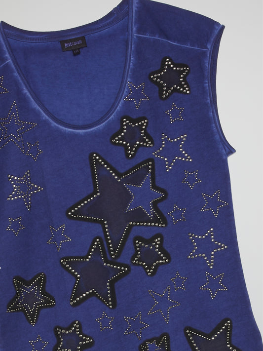 Navy Studded Star Sleeveless Top