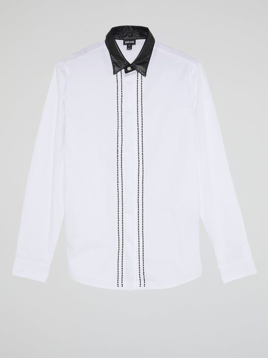 White Leather Collar Shirt