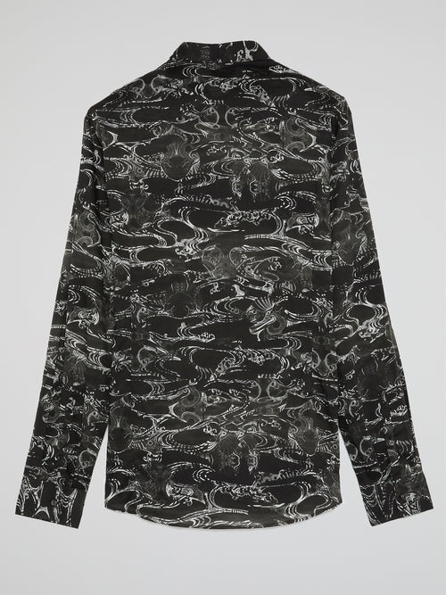 Black Printed Button Up Shirt