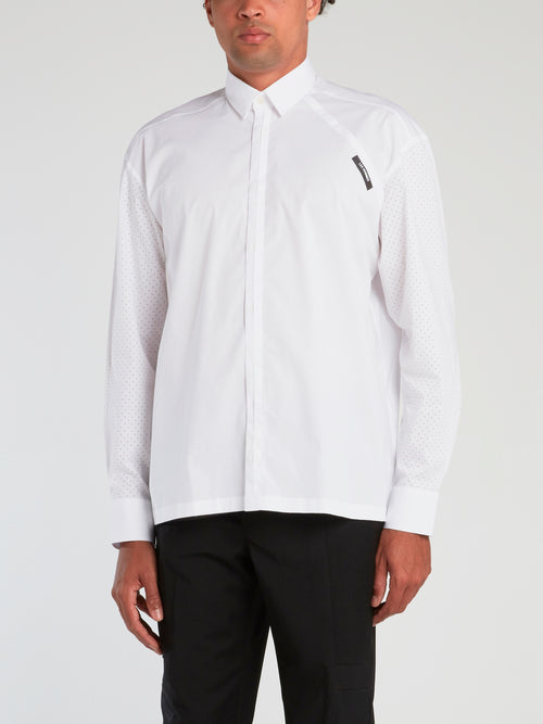 White Velcro Patch Long Sleeve Shirt