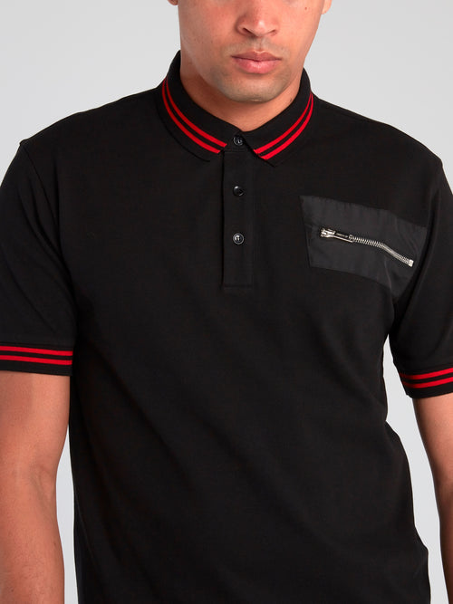 Black Stripe Trim Polo Shirt