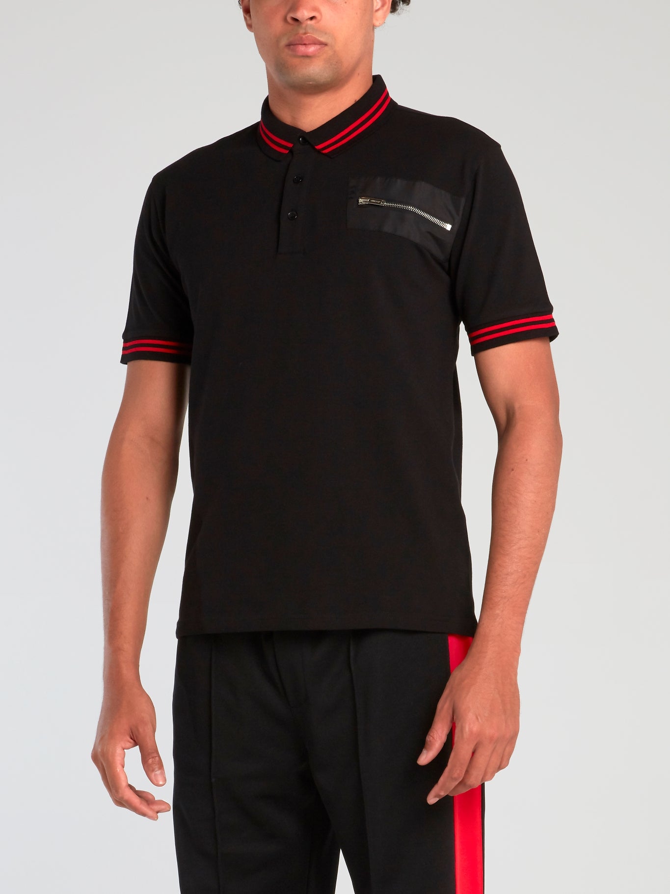 Black Stripe Trim Polo Shirt