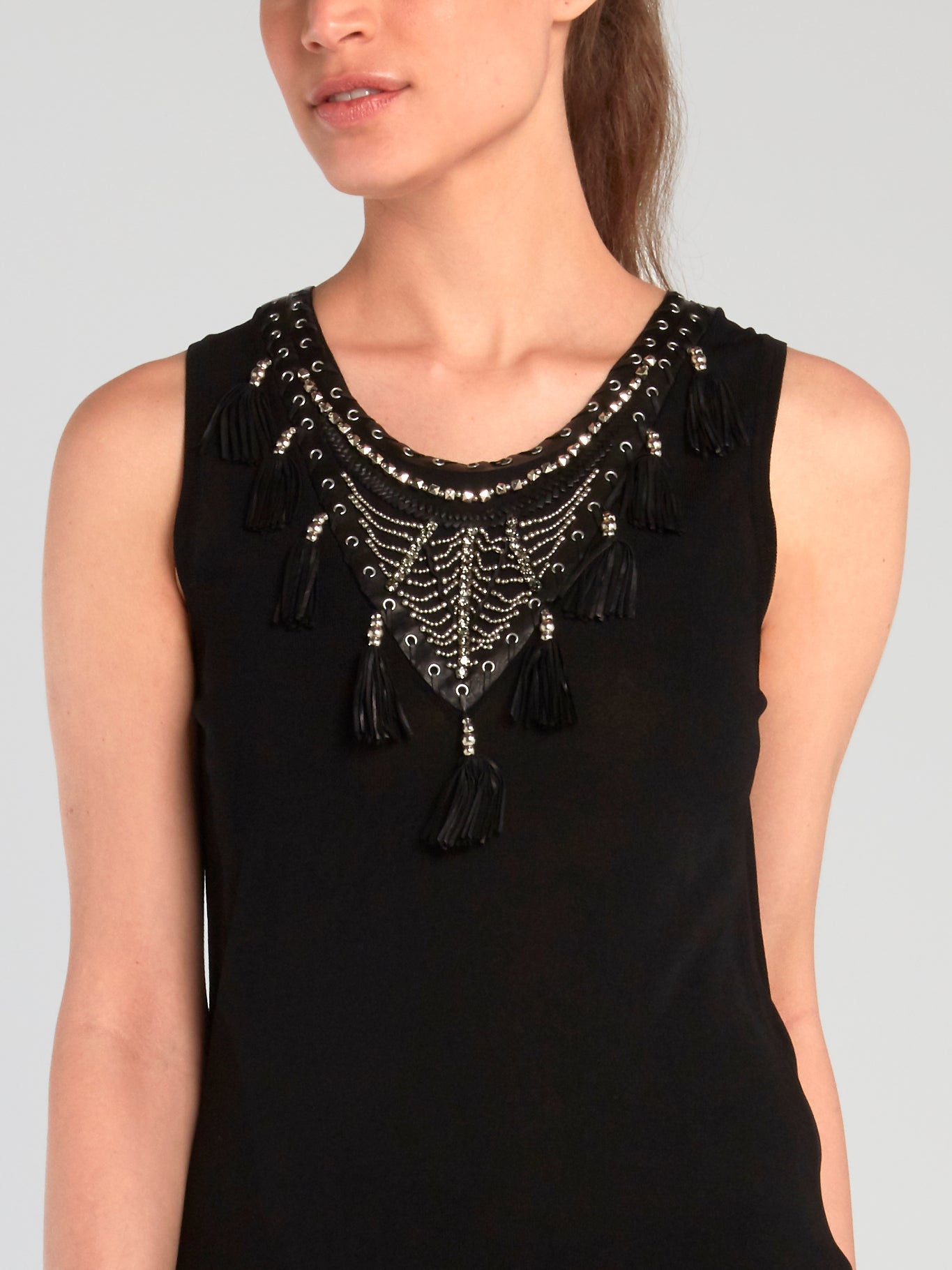 Black Tassel Detail Sleeveless Top