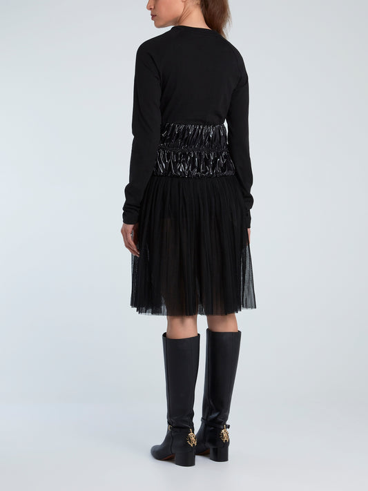 Black Tulle Hem Jersey Dress