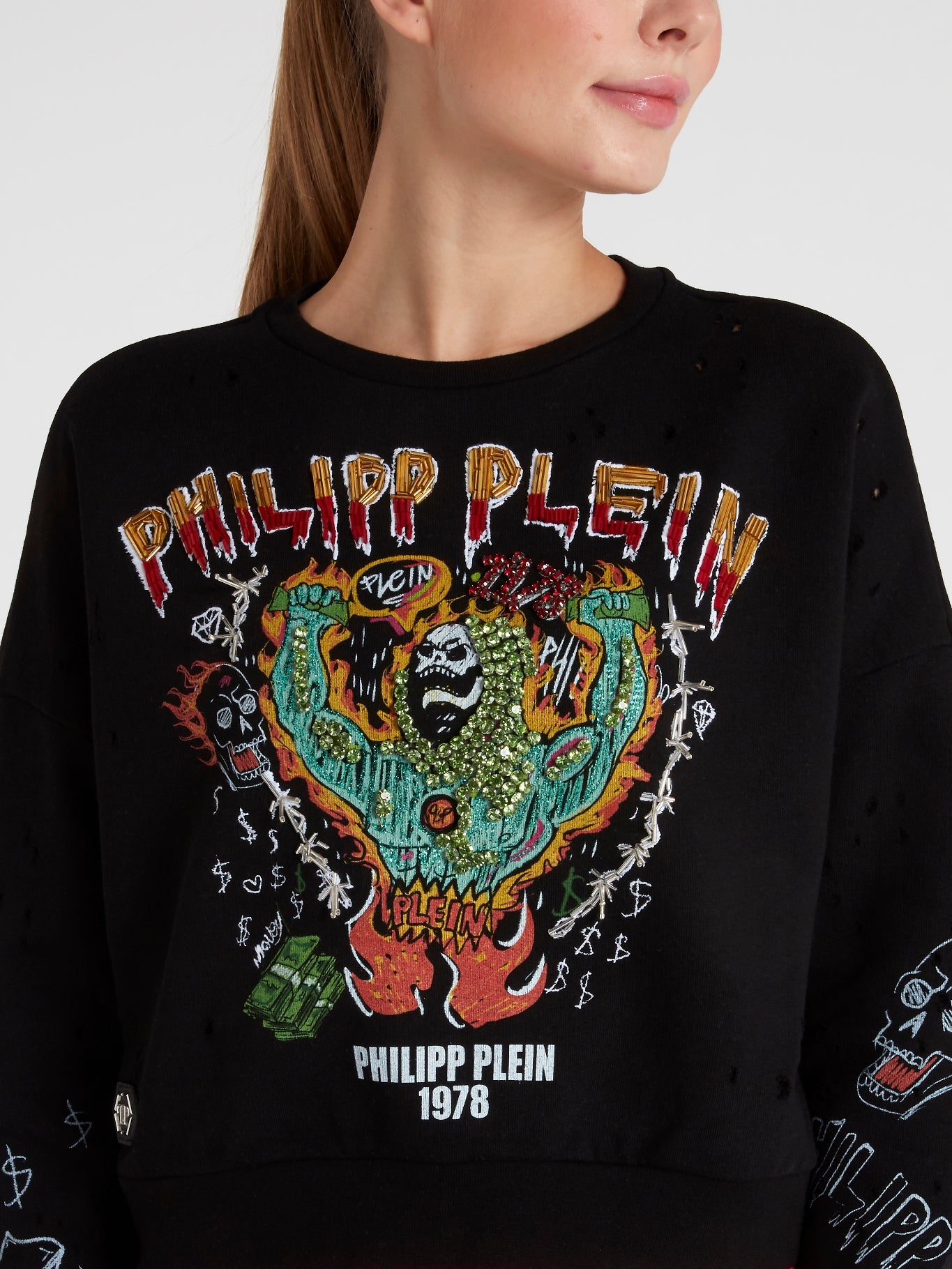 Black Graffiti Multi-Beaded Sweatshirt