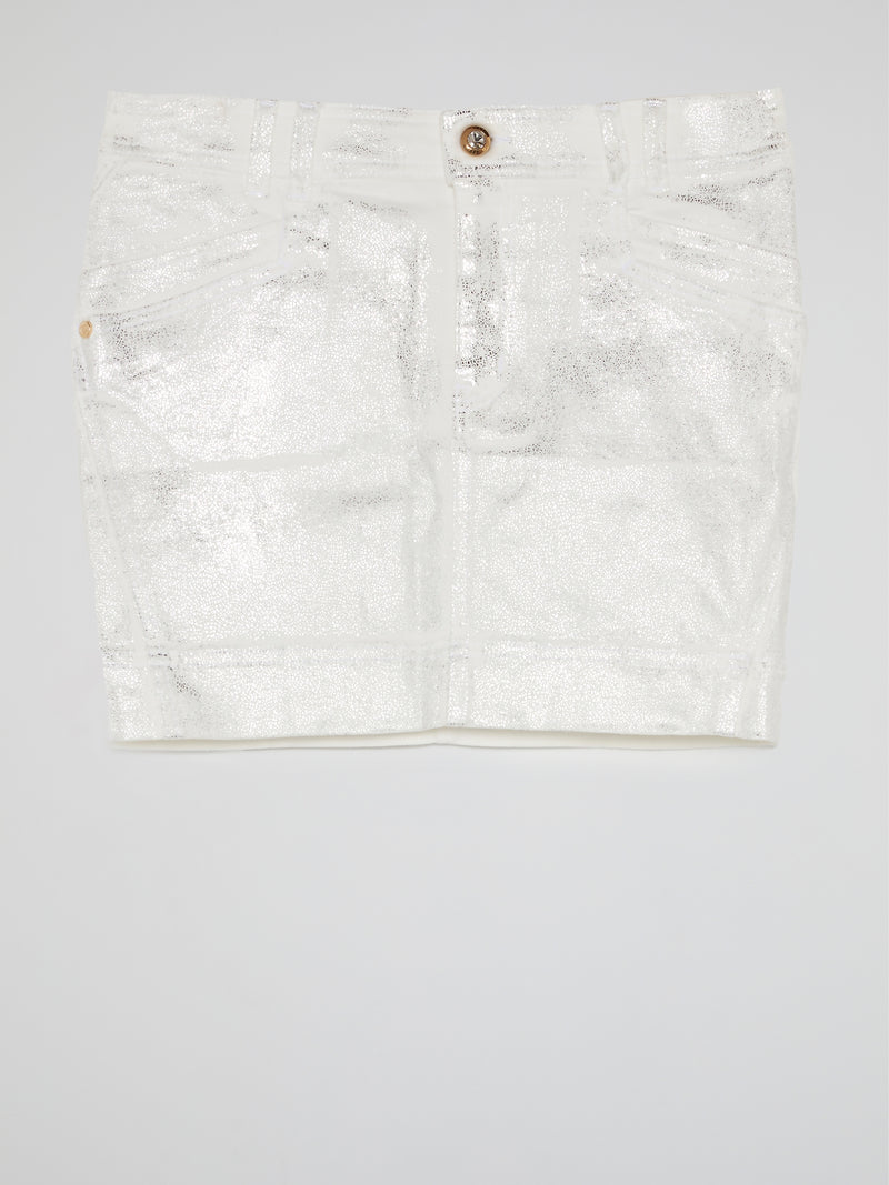 White Metallic Mini Skirt