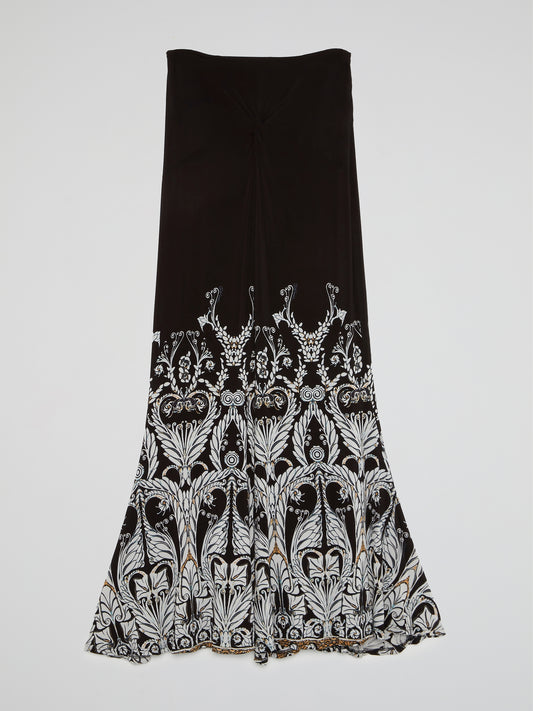 Black Printed Flared Maxi Skirt