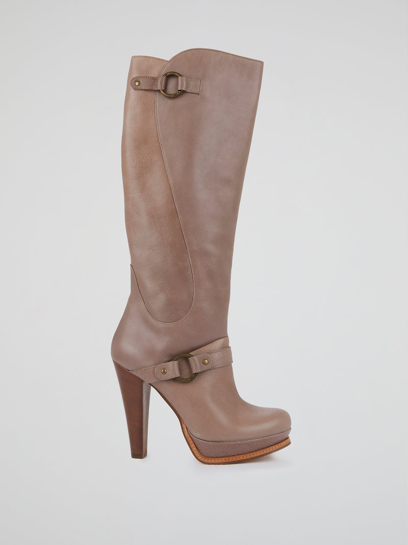 Brown Knee-Length Leather Boots