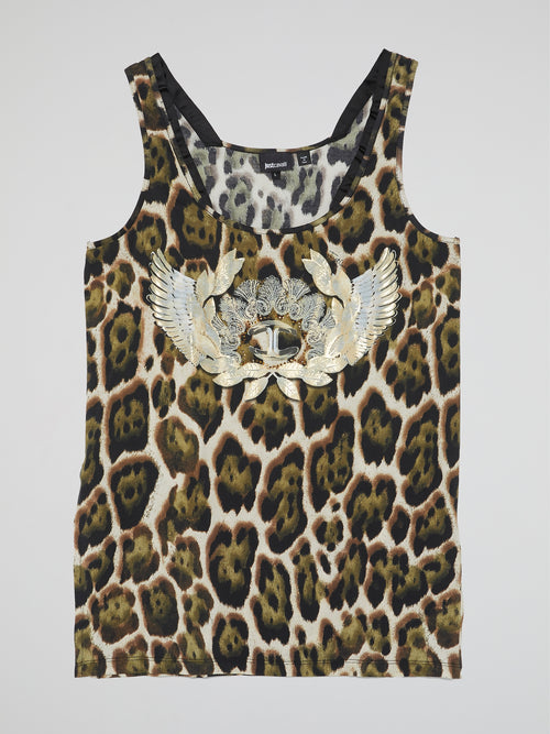 Embellished Leopard Print Tank Top