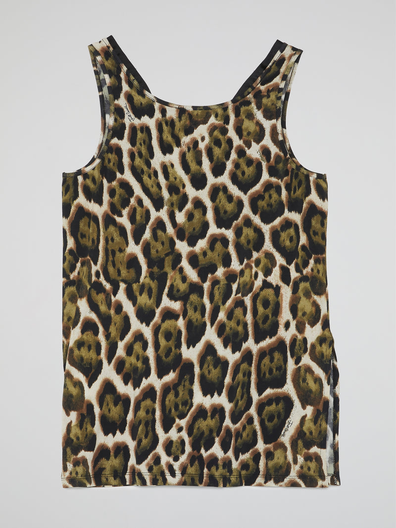 Embellished Leopard Print Tank Top