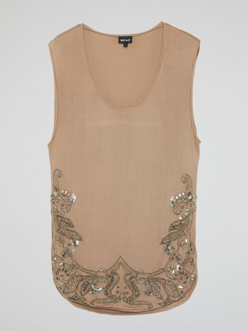 Beige Crystal Embellished Top