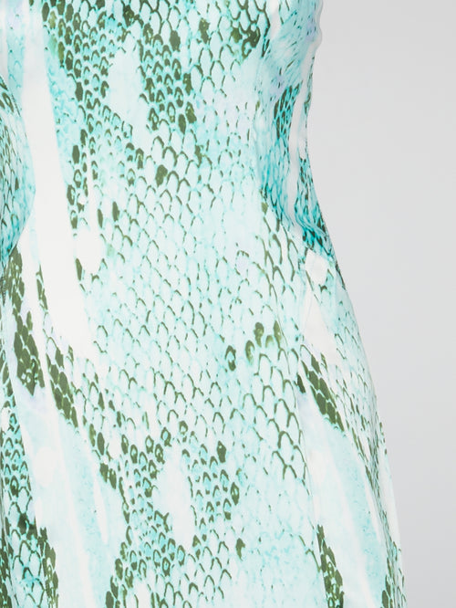Green Reptile Print Sleeveless Long Dress