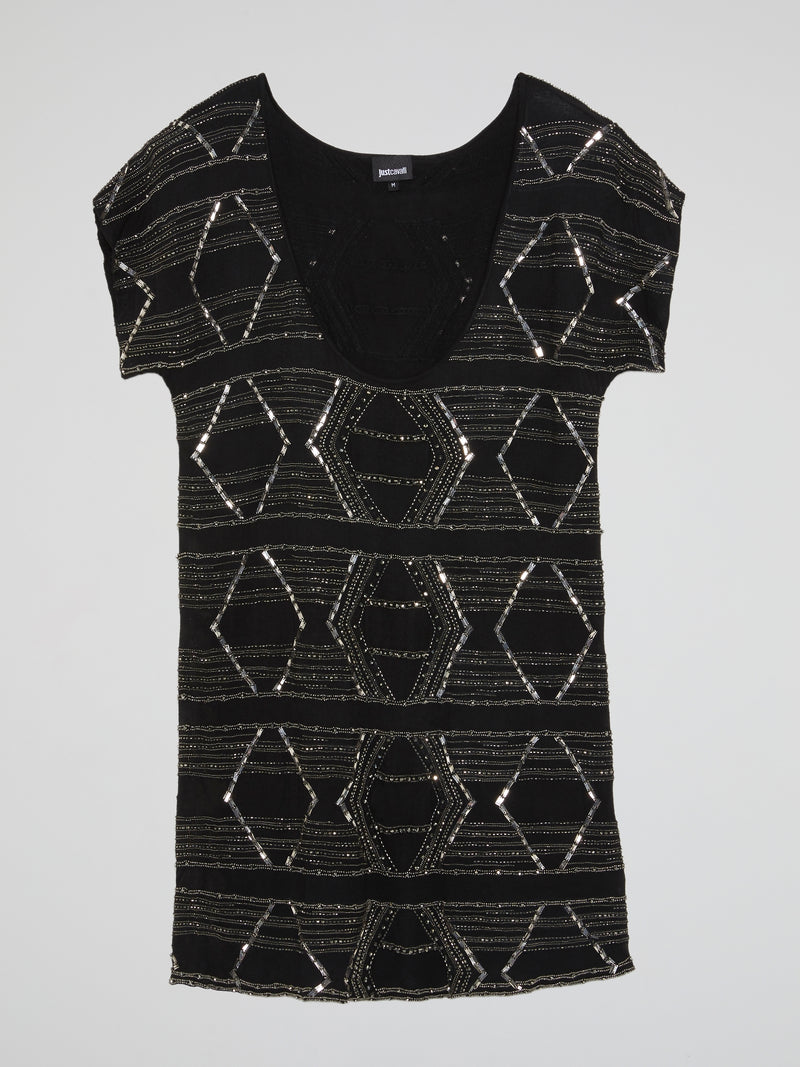 Black Scoop Neck Embellished Top