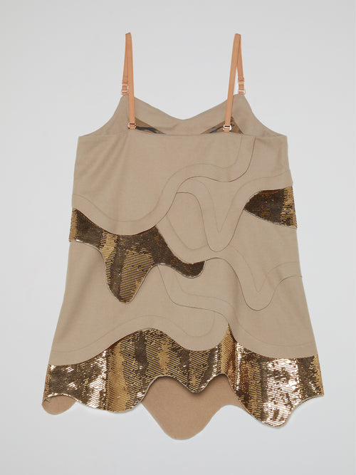 Beige Sequin Embellished Cami Top