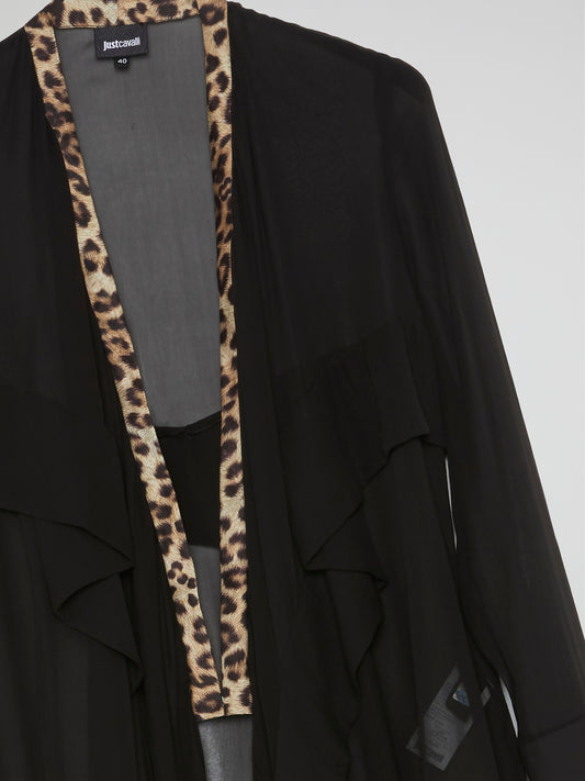 Leopard Trim Frill Hem Top