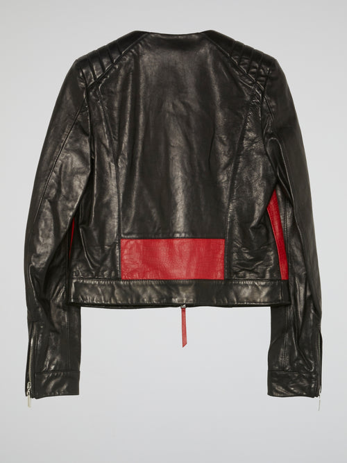 Colour Block Leather Jacket
