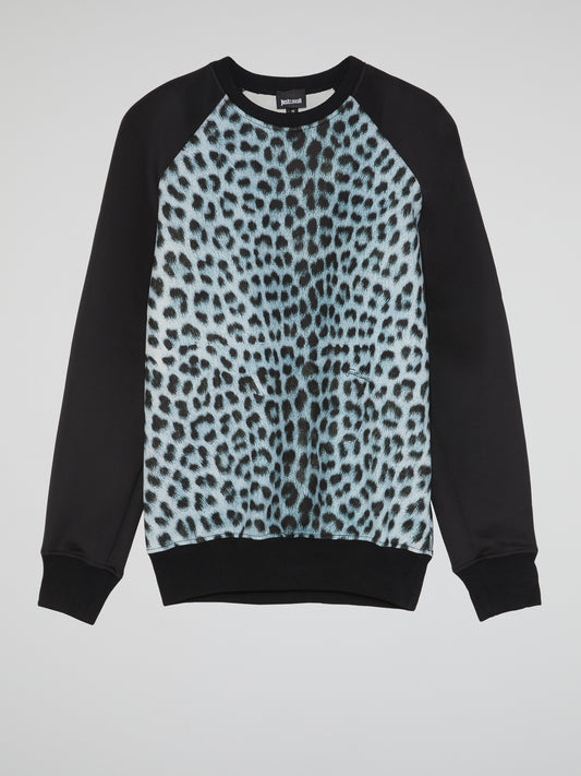 Blue Leopard Print Raglan Sweatshirt