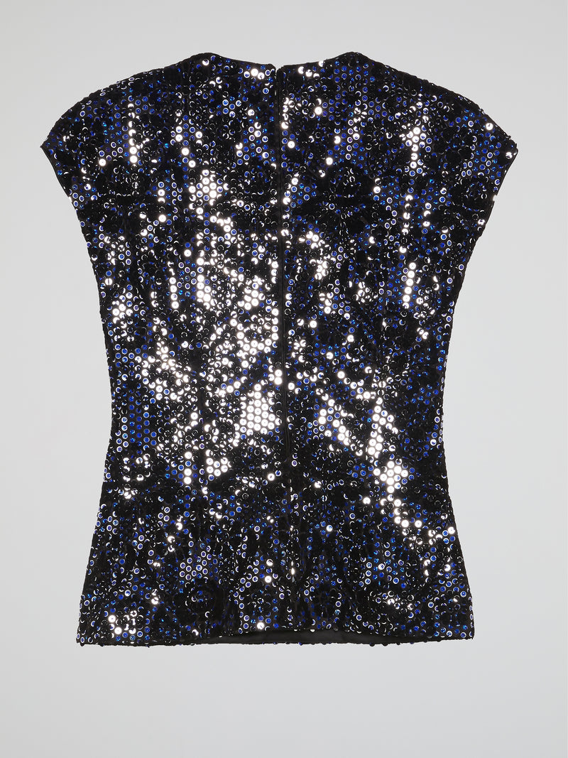 Navy Scoop Neck Sequin Top