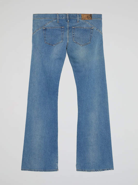 Blue Wide Leg Denim Jeans