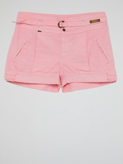 Pink Belted Mini Shorts