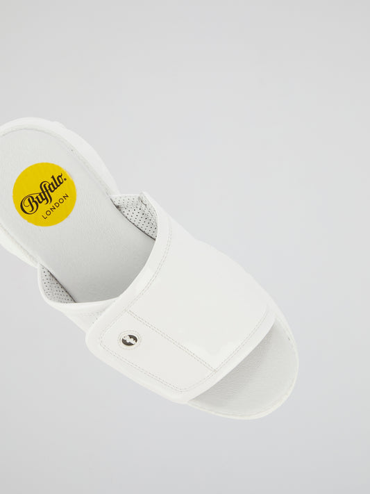 White Classic Leather Slides