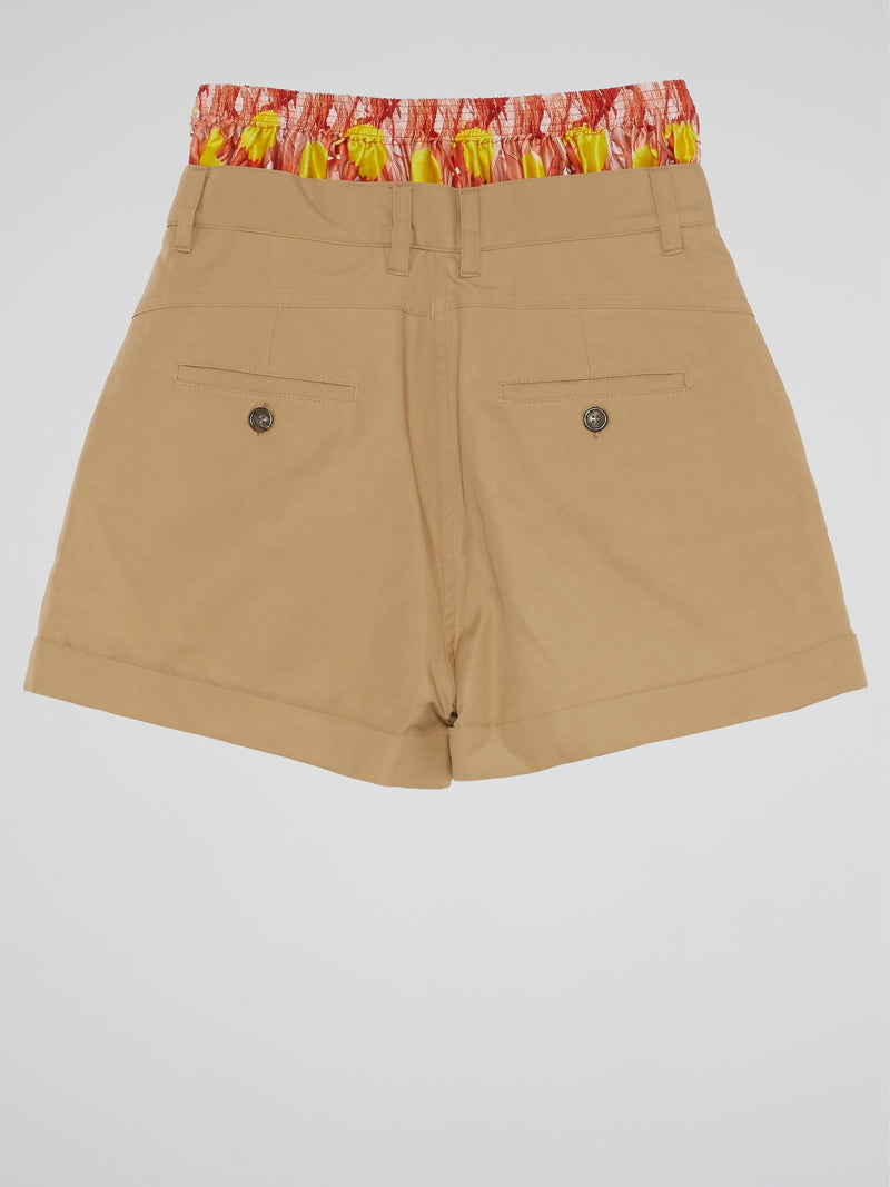 Brown Contrast Waist Shorts