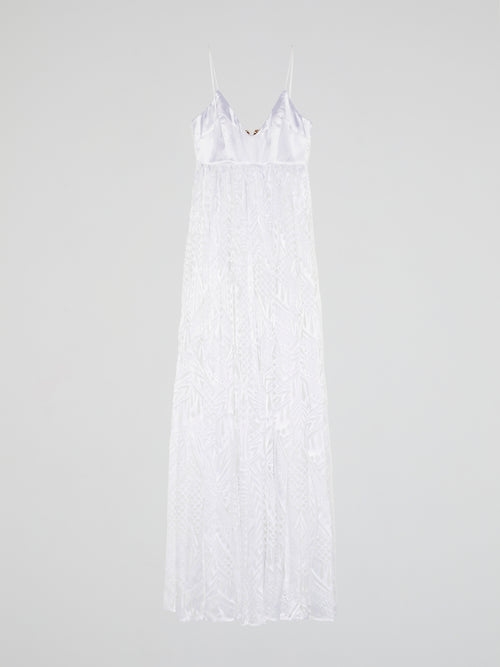 White Printed Empire Dress