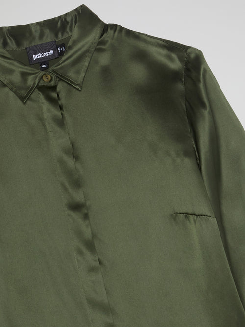 Olive Long Sleeve Silk Shirt