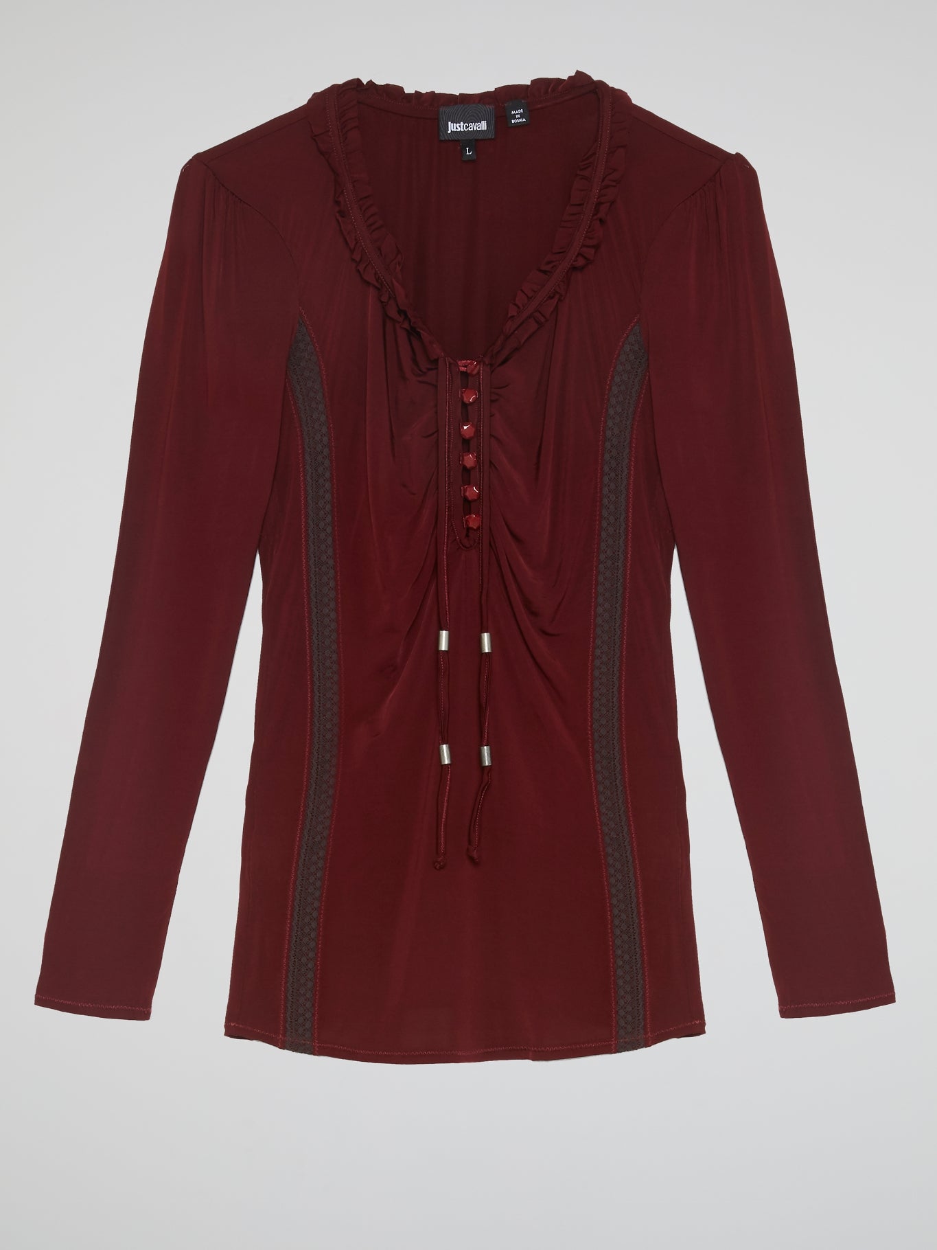 Burgundy Long Sleeve Frill Top