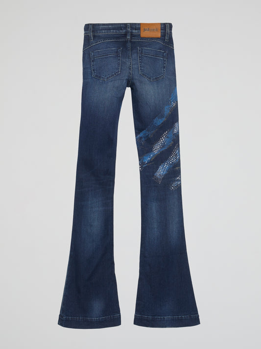 Printed Flared Denim Jeans