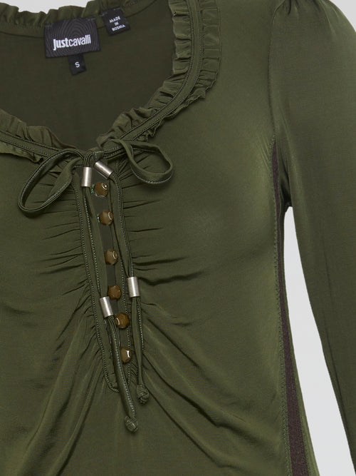 Olive Long Sleeve Frill Top