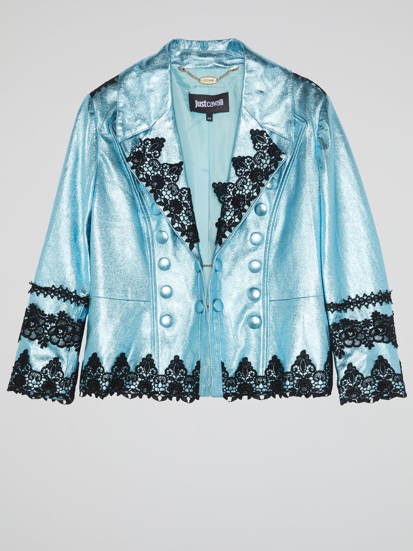 Blue Metallic Lace-Detail Blazer