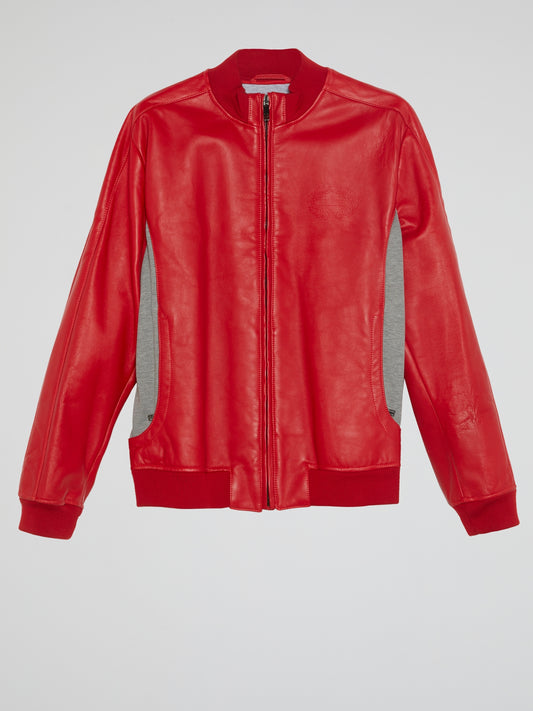 Red Zip-Up Leather Jacket