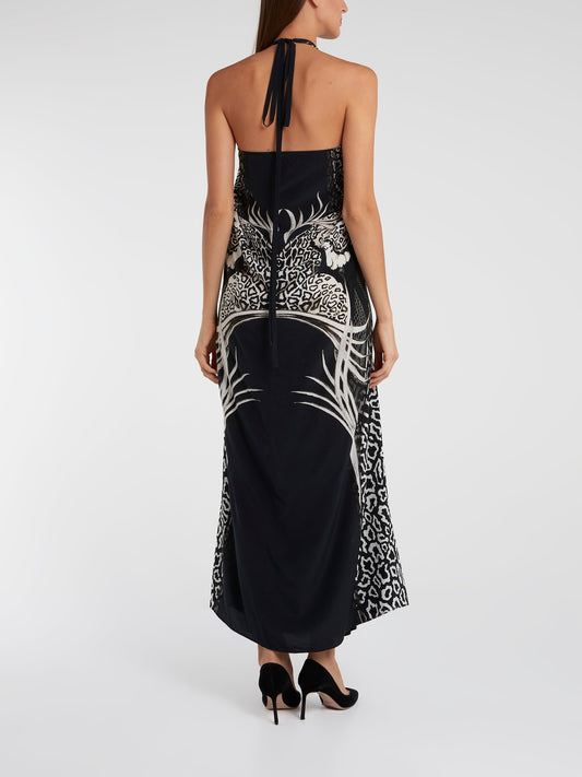 Pleat Detail Halter Neck Maxi Dress