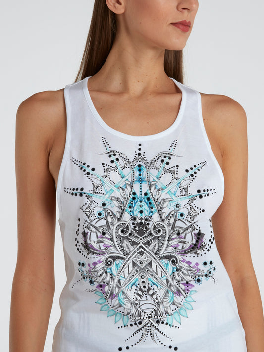 White Printed Tank Top