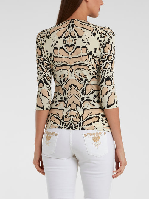 Animal Print Three Quarter Sleeve Top