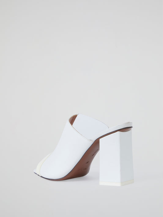 White Block Heel Peep Toe Sandals
