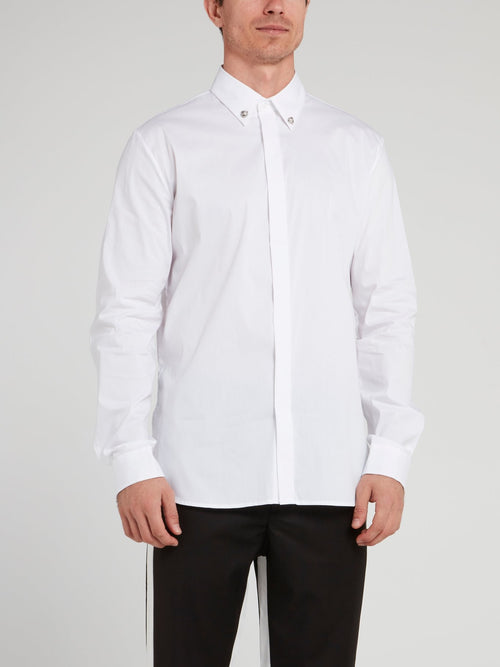White Collar Embellished Long Sleeve Shirt