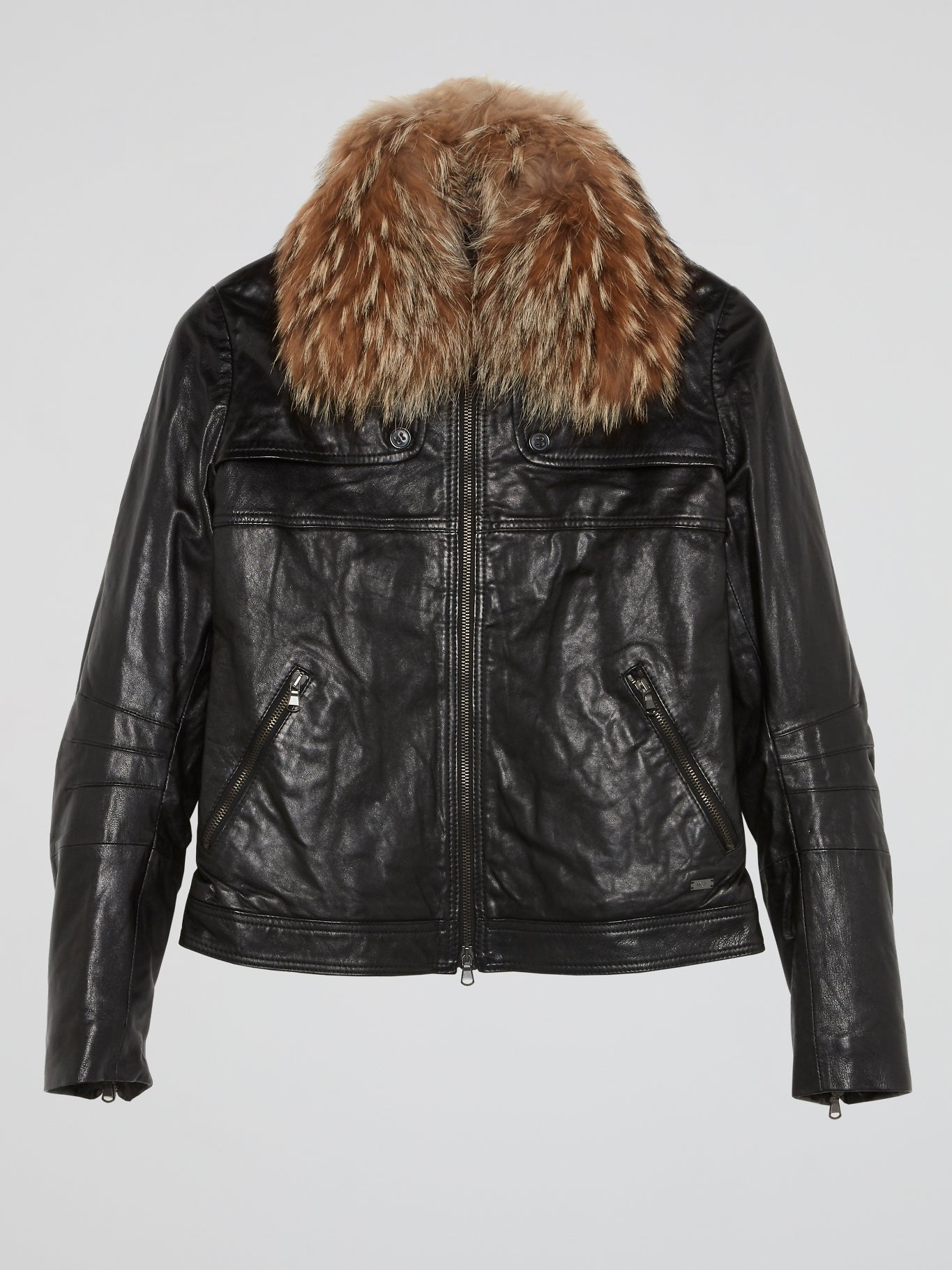 Black Fur Collar Leather Jacket